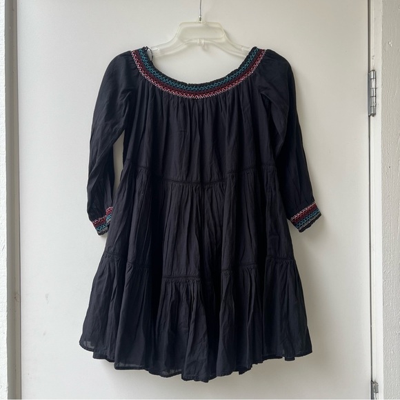 Free People Sunbeams Floral Embroidered Off The Shoulder Boho Dress - Black - S - Picture 7 of 14